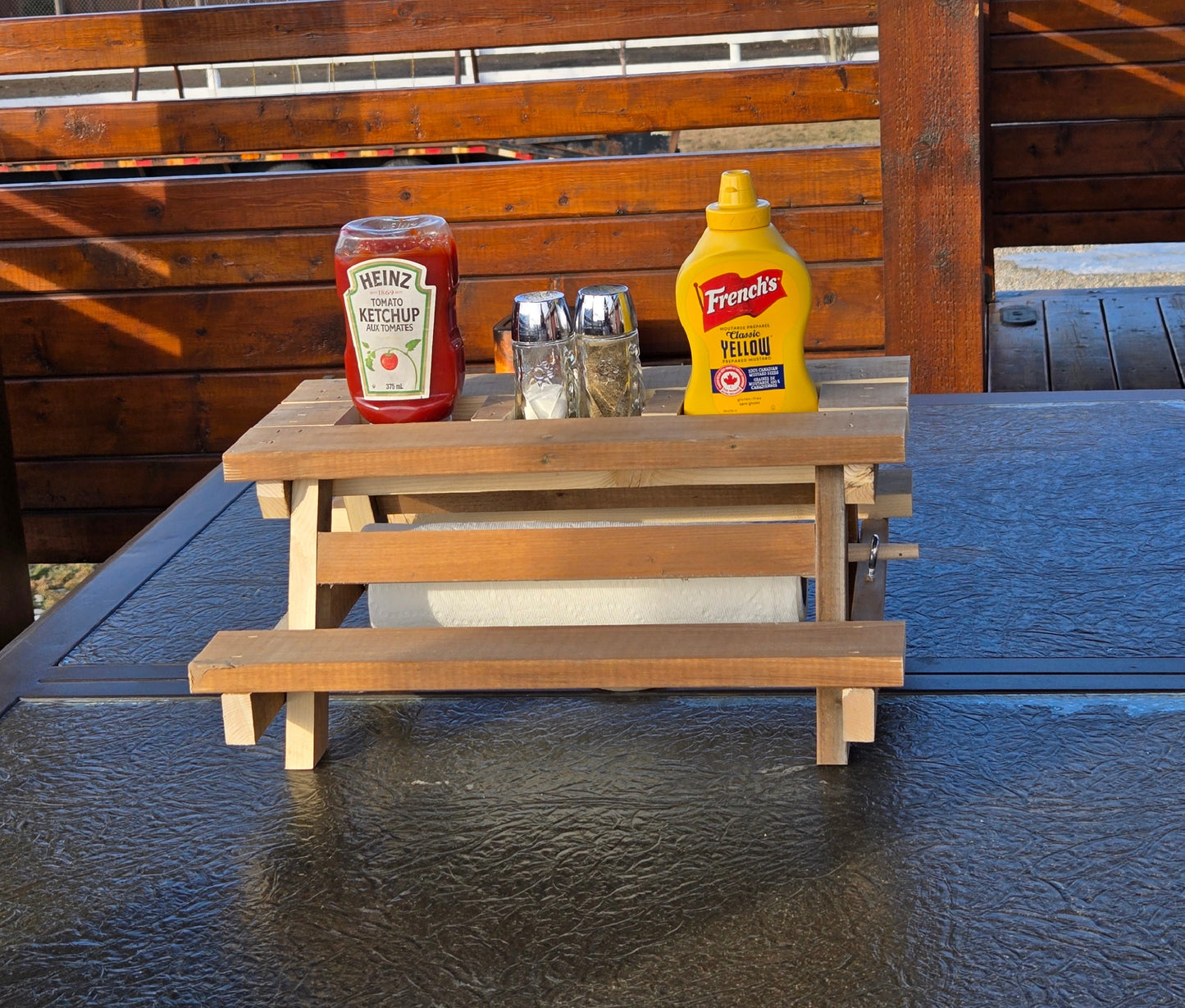 Condiment and Paper Towel Picnic Table Holder