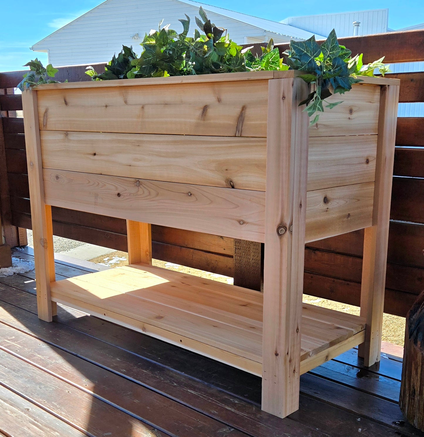Raised Outdoor Cedar Planter with Shelf