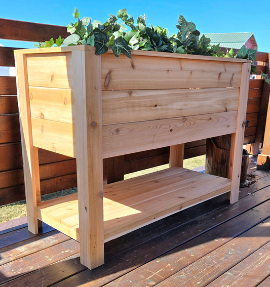 Raised Outdoor Cedar Planter with Shelf
